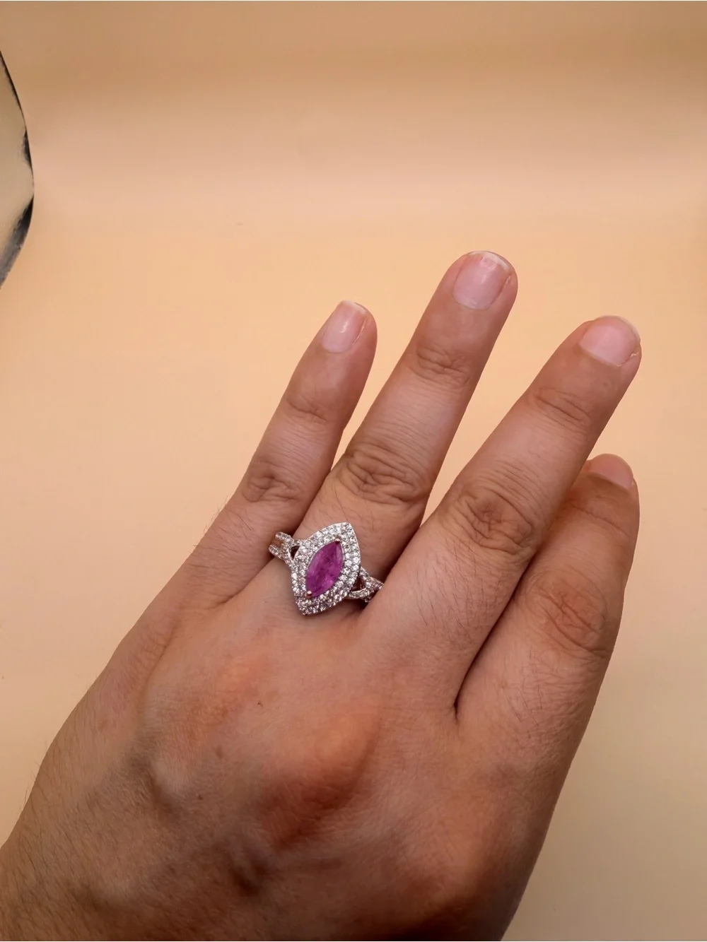 925 Sterling Silver pink Topaz & White Topaz Ring 10.25